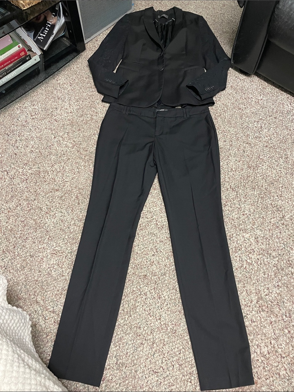 Mexx  Black brocade Women's Pantsuit Classic blazer- Straight Leg pant